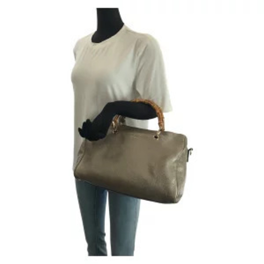 Gucci shoulder bag leather Bamboo Boston Shopper Black - Picture 7 of 9